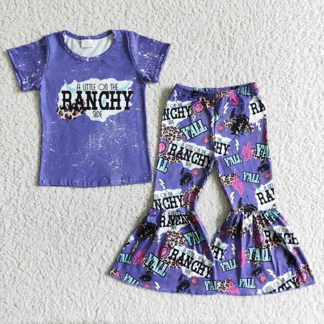 GSPO0024 banchy purple short-sleeved bell pants suit