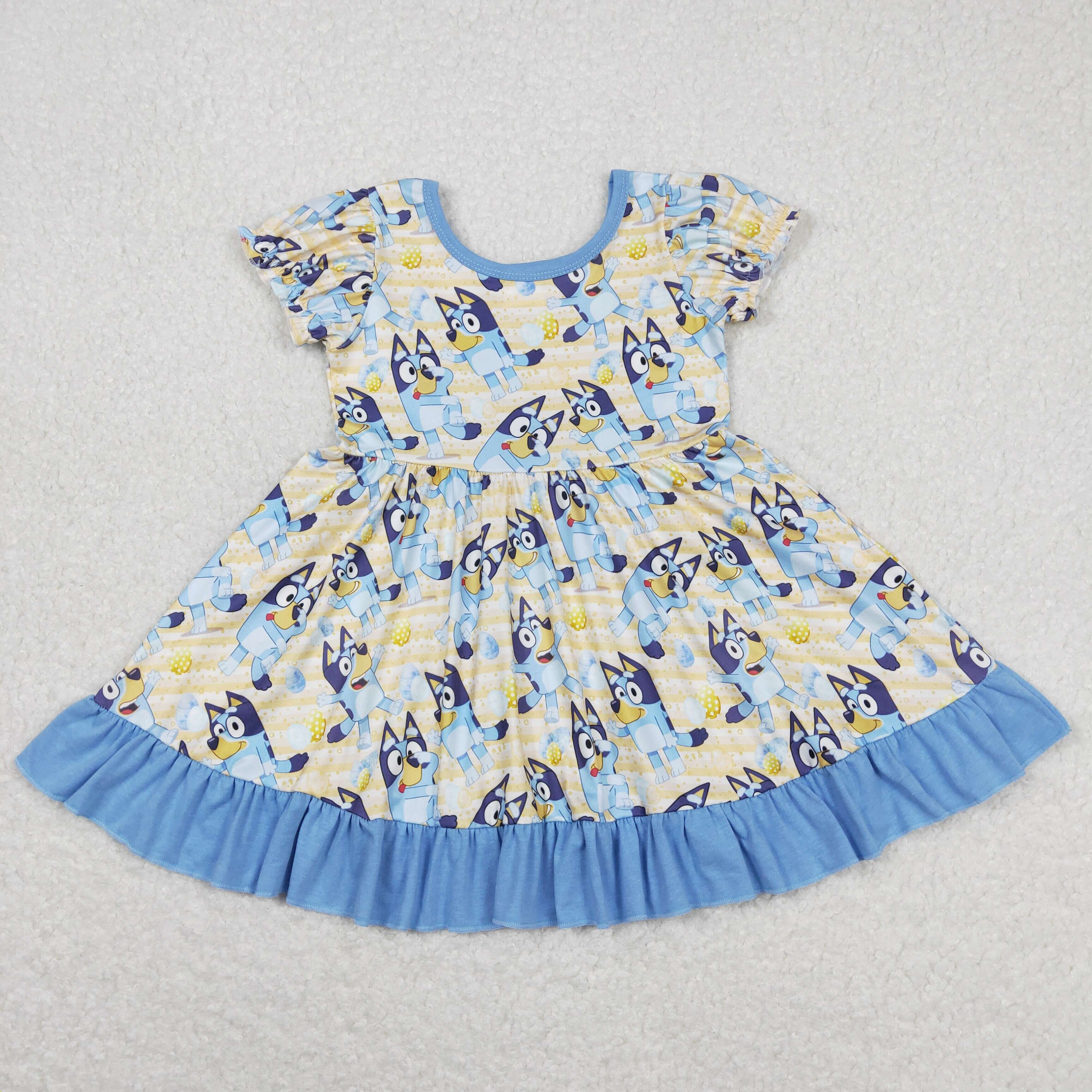 Gsd0686 Bluey Egg Pocket Blue Lace Short-sleeved Dress