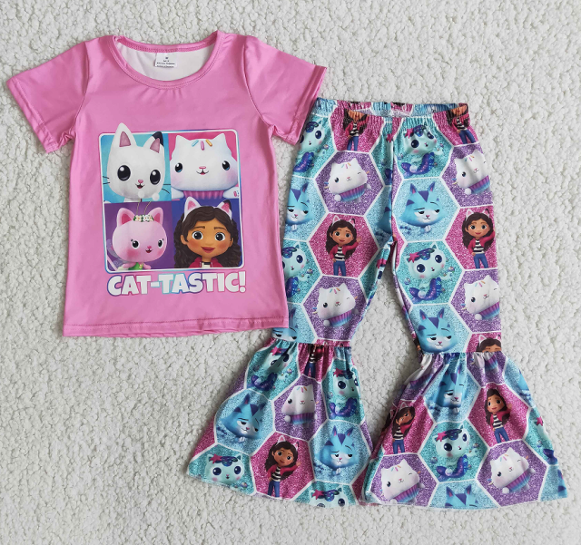 E14-11 TASTIC cartoon cat short-sleeved bell pants suit