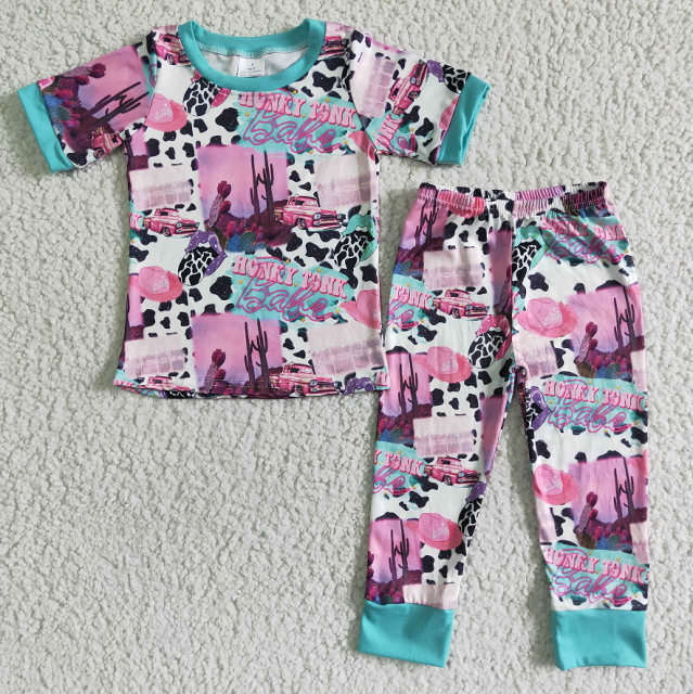 E11-4 BABE cow pattern short-sleeved trousers suit