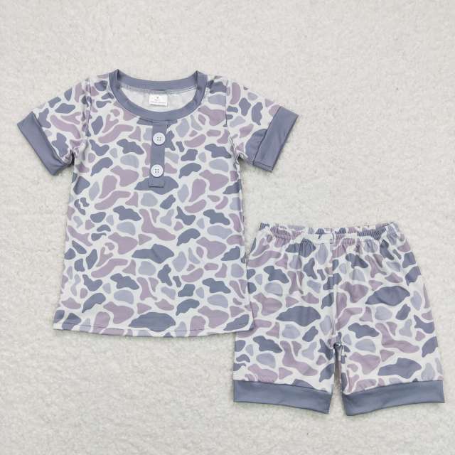 BSSO0605 Camo Gray Short Sleeve Shorts Pajama Set