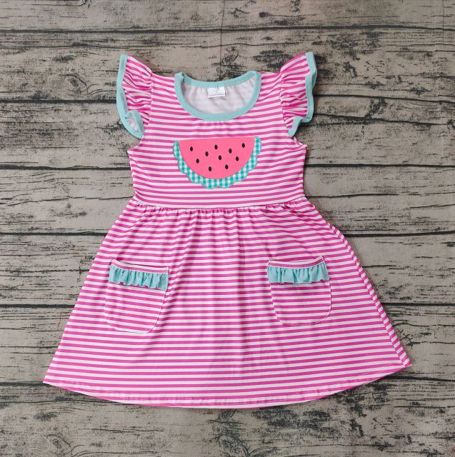 GSD0964 Watermelon rose red striped flying sleeve dress