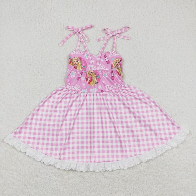 GSD0526 barbie lipstick diamond lace pink plaid suspender dress