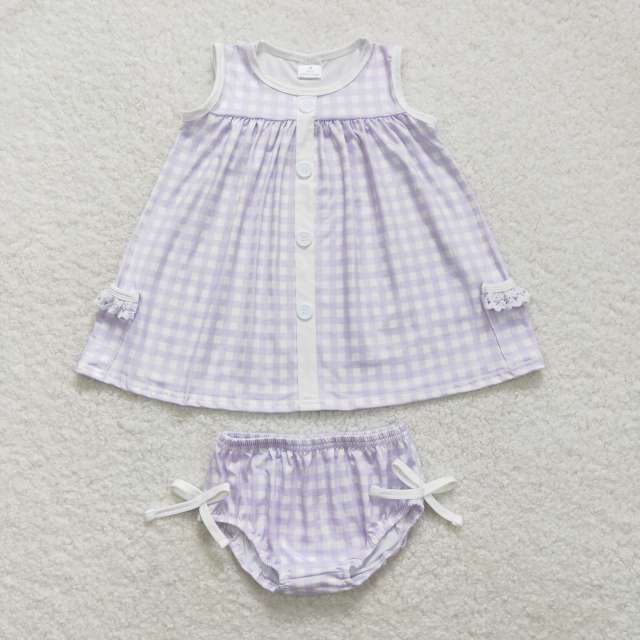 GBO0260 Purple and white plaid sleeveless briefs suit