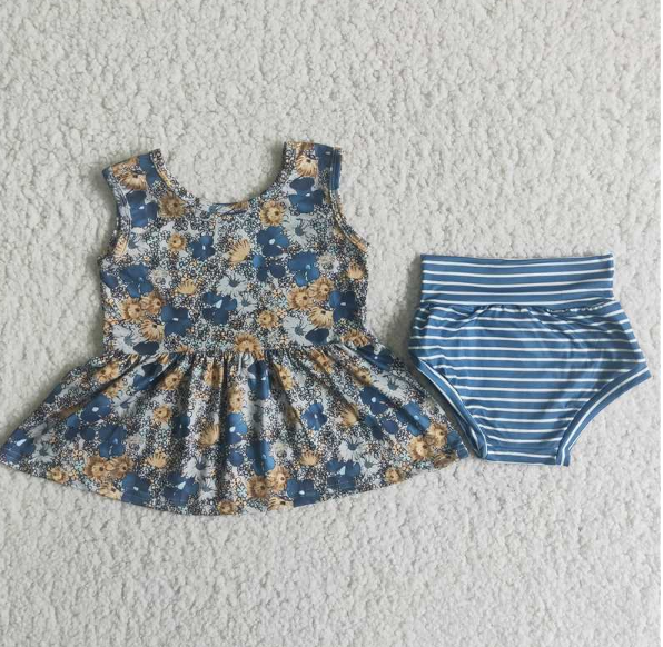 A8-11 Sleeveless yellow floral striped thong suit