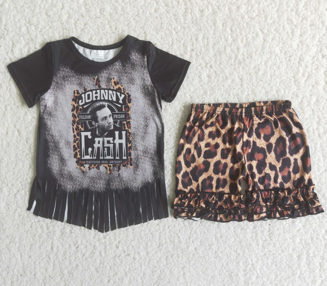 C0-16 cash black short sleeve leopard print shorts