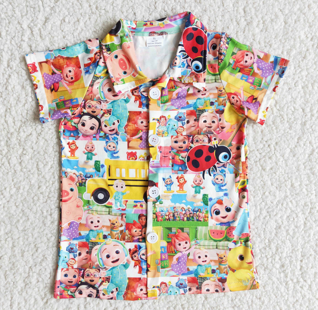 B1-30 Cartoon Button Short Sleeve Top