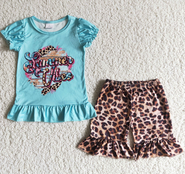 B12-30 English blue top and leopard print shorts