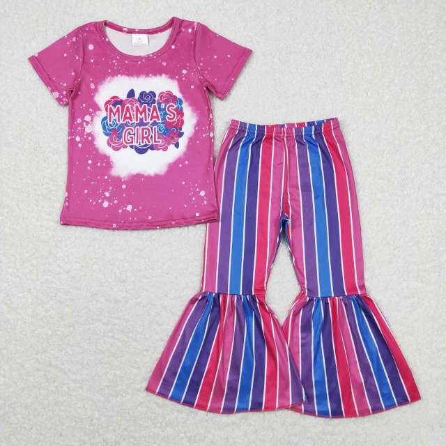 GSPO1373 mama's girl letter magenta short-sleeved colorful striped trousers suit