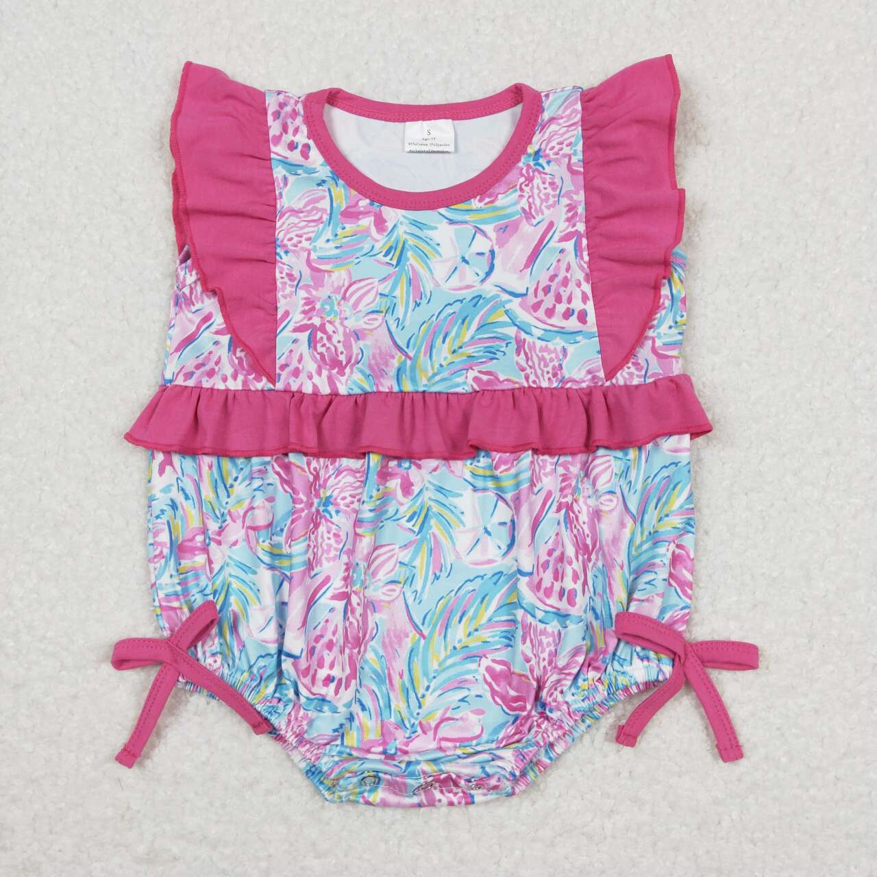 SR1035 Pattern flower rose pink blue tank romper