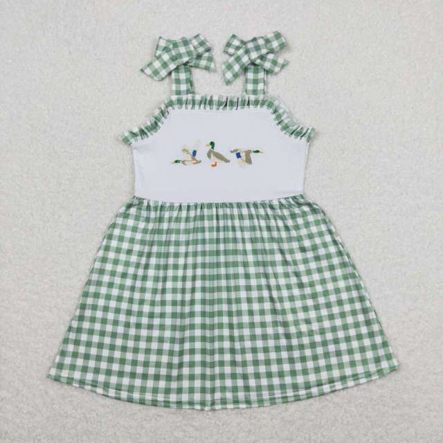 GSD0839 Embroidered duck green and white plaid lace slip dress
