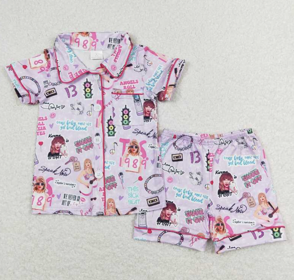 GSSO0677 taylor swift purple short sleeve shorts pajama set