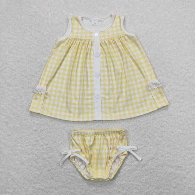 GBO0261 Yellow and white plaid sleeveless briefs set