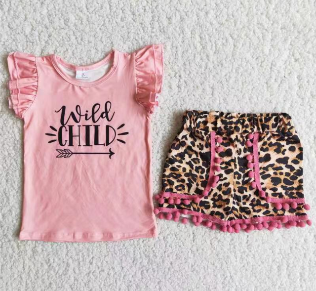 C3-3 wild child pink sleeve leopard print shorts