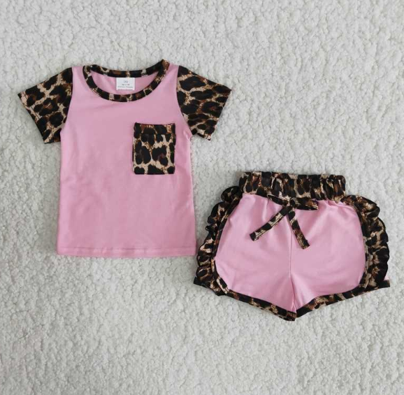 C1-21. Pink leopard print pocket lace-up pants suit