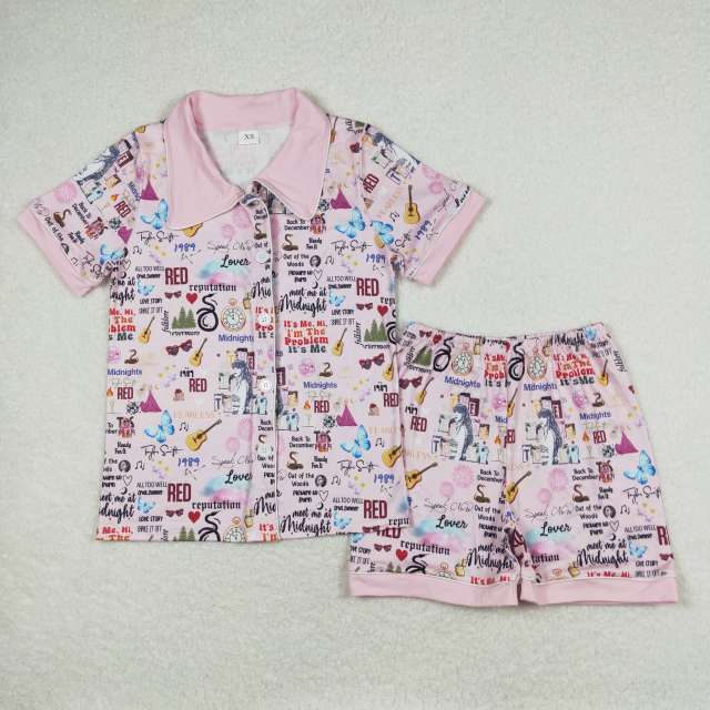 GSSO0923 Adult women taylor swift 1989 pink short sleeve shorts pajama set