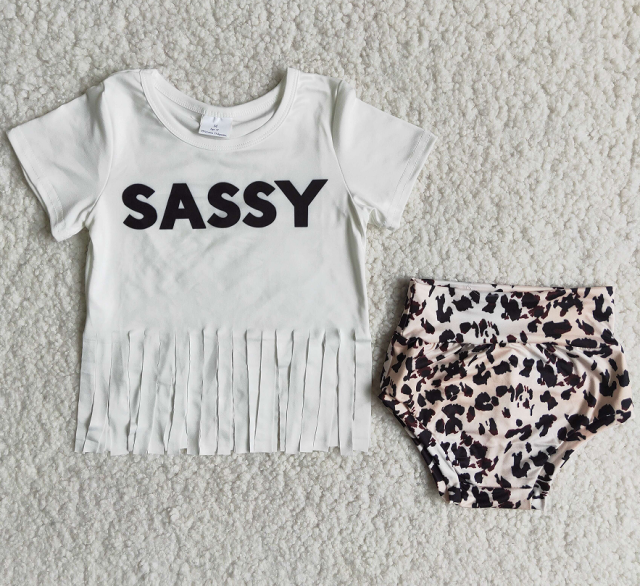 B8-10 sassy fringed short-sleeved leopard print  bummies