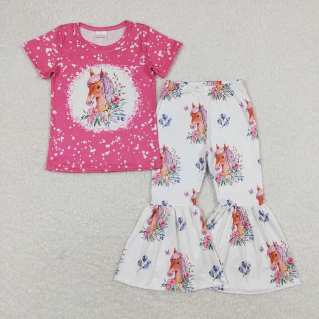 GSPO1340 Flower pony rose pink short-sleeved trousers suit