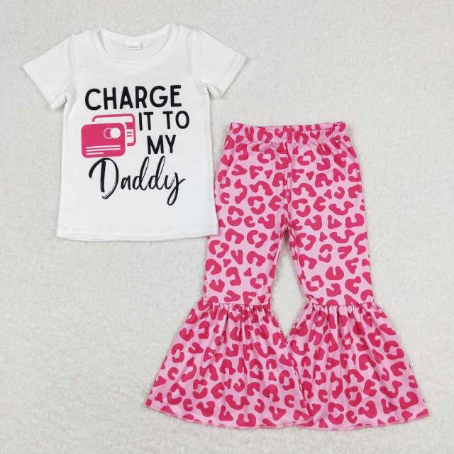 GSPO1447charge it to my daddy lettered white short sleeve leopard print trousers set