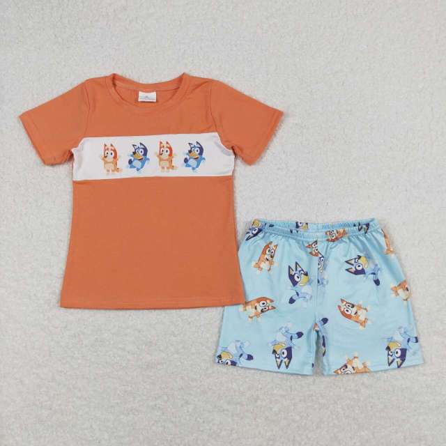 BSSO0668 bluey orange short sleeve blue shorts suit