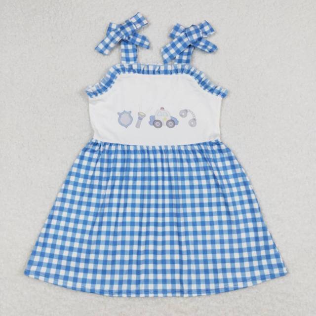 GSD0905 police flashlight blue and white plaid lace slip dress