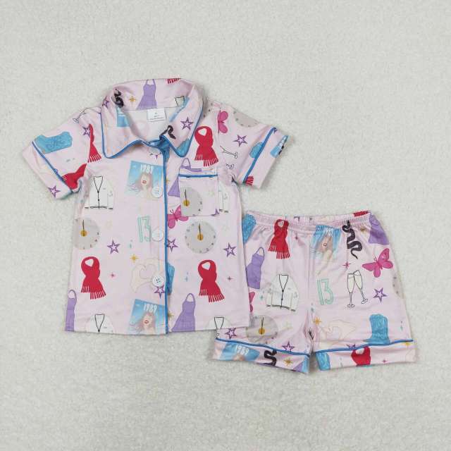 GSSO0678 taylor swift butterfly pink short sleeve shorts pajama set