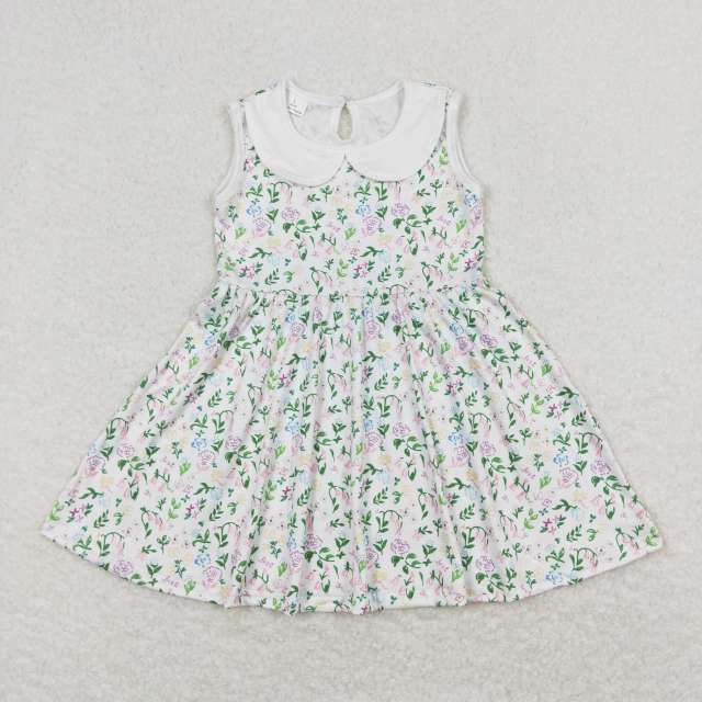 GSD0885Floral floral baby doll collar white sleeveless dress