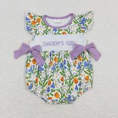 SR0891 daddy's girl embroidered letter flower purple bow tank top romper