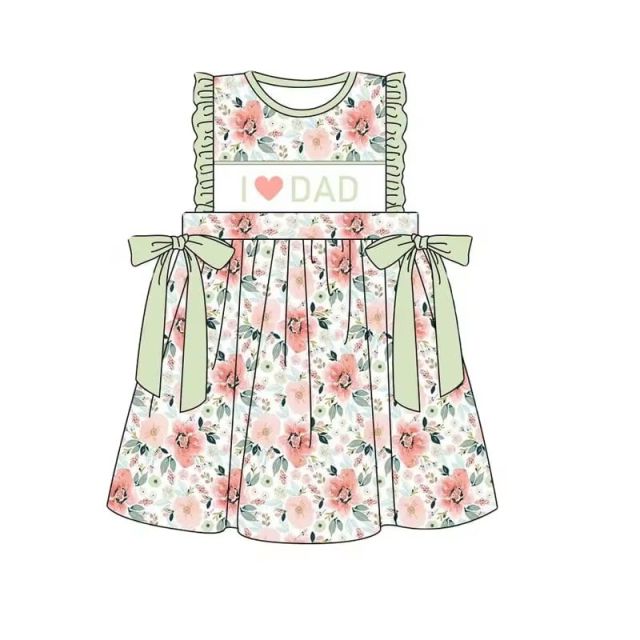 GSD1182I love dad flower light green lace bow sleeveless dress（6-8weeks become rts）