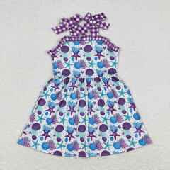 GSD0913 Starfish aquatic purple and white plaid lace suspender dress