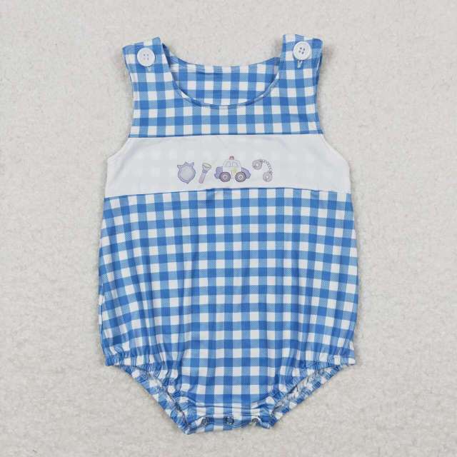 SR1172 police flashlight blue and white plaid vest romper