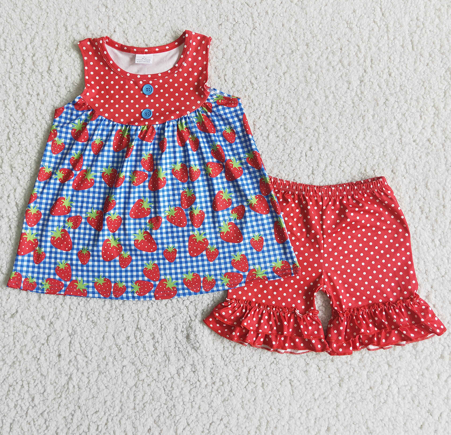 D6-17 Sleeveless strawberry button suit