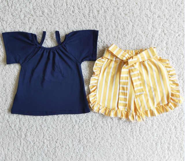 D4-28Strap top yellow striped shorts