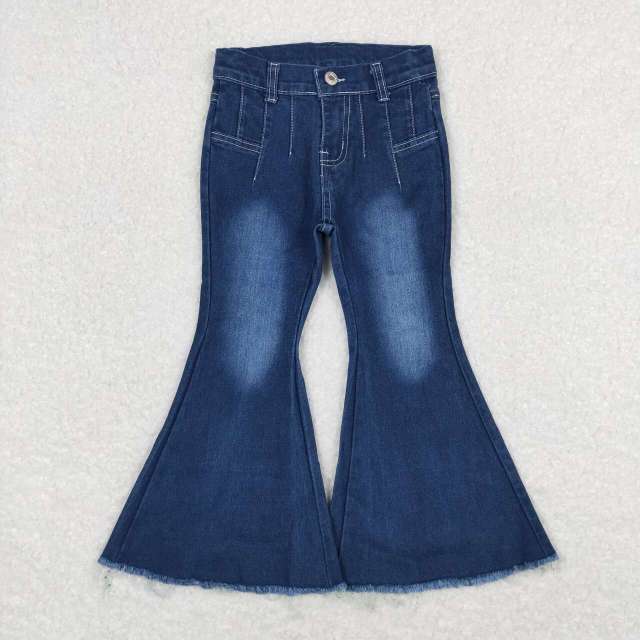 P0457 Raw edge bleached blue bootcut denim pants