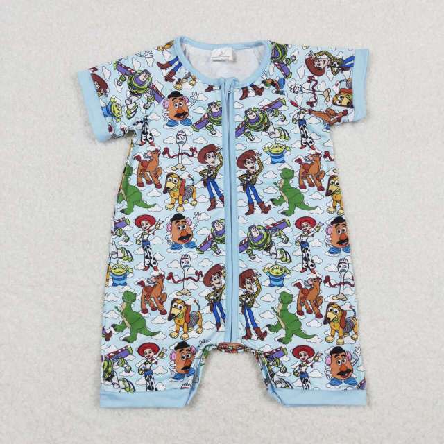 SR1274 Toy Story Cartoon White Cloud Blue Zipper Short Sleeve romper