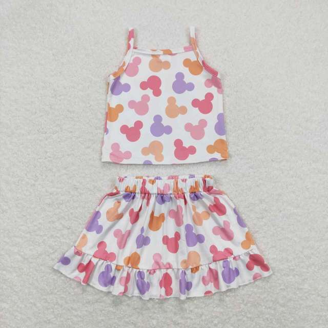 GSD0873 Colorful Mickey White Tank Top Skirt Set