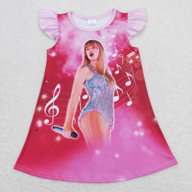 GSD1126 taylor swift pink flying sleeve dress