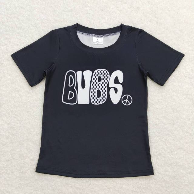 BT0617 Black short-sleeved top with bubs letters shirt