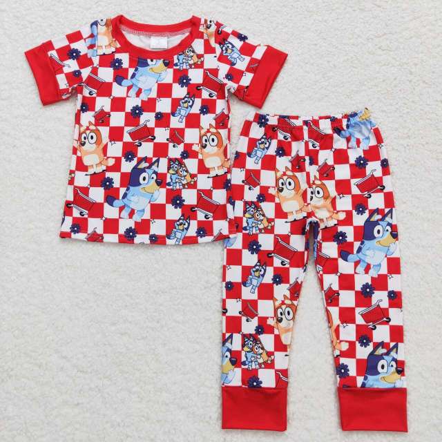 BSPO0355 bluey red and white plaid short-sleeved trousers pajama set