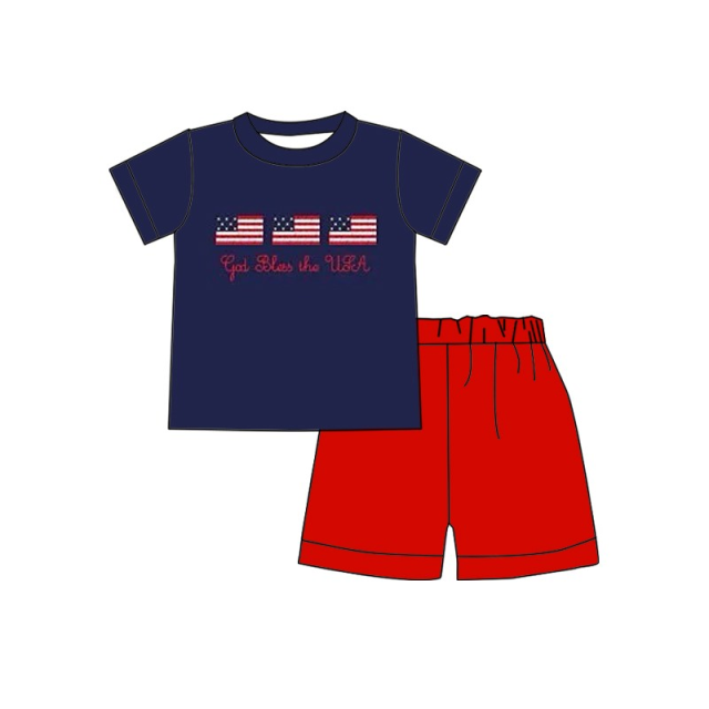 pre sale flag pattern short-sleeved top and red shorts set