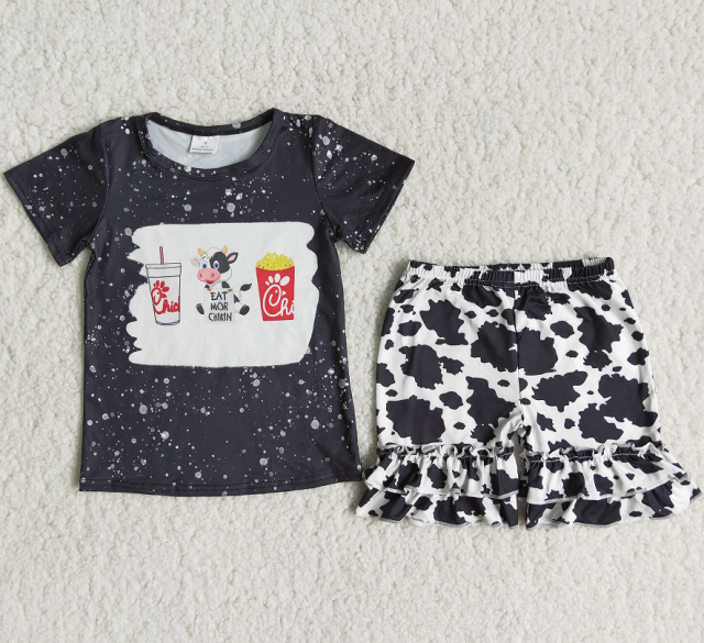 C16-7 Snacks Black Cow Spotted Girls Set