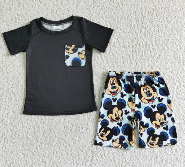 BSSO0053 Boys Black  Pocket Short Sleeve Shorts Set