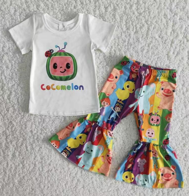 B17-10 cocomelon short sleeve cartoon bell pants set