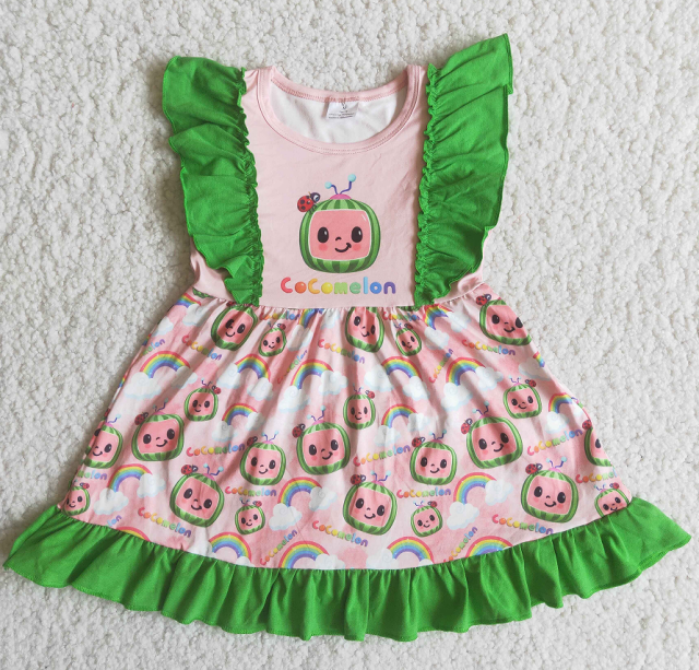 A11-3 Rainbow coco green lace dress