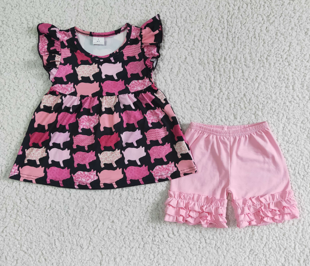 C11-6 short  Sleeve Pink Pig Shorts