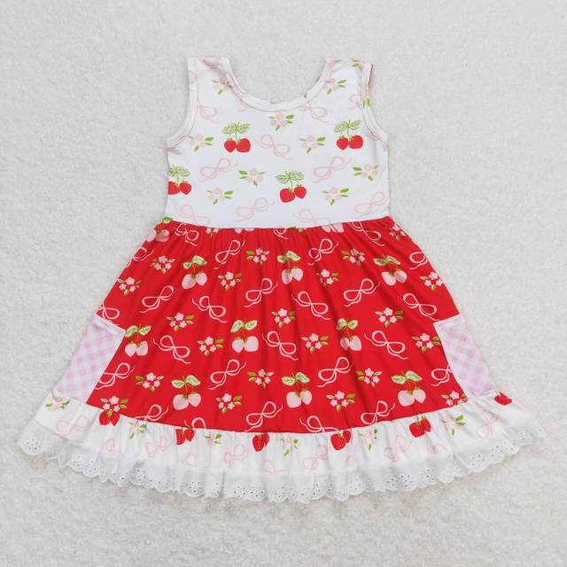 GSD0889 Bow Strawberry Lace Red and White Sleeveless Dress