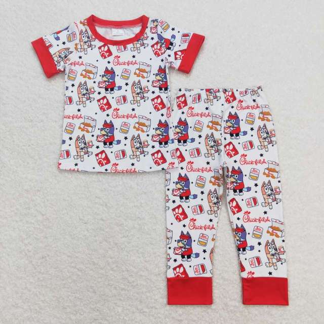 BSPO0347  chick fried chicken star red and white short-sleeved trousers pajama set