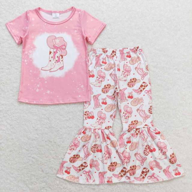 GSPO1453 Star Boots Cowboy Hat Pink Short Sleeve Pants Set