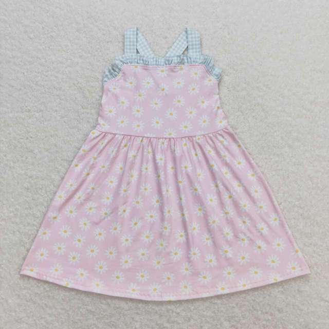 GSD0910 Daisy flower plaid lace pink sleeveless dress