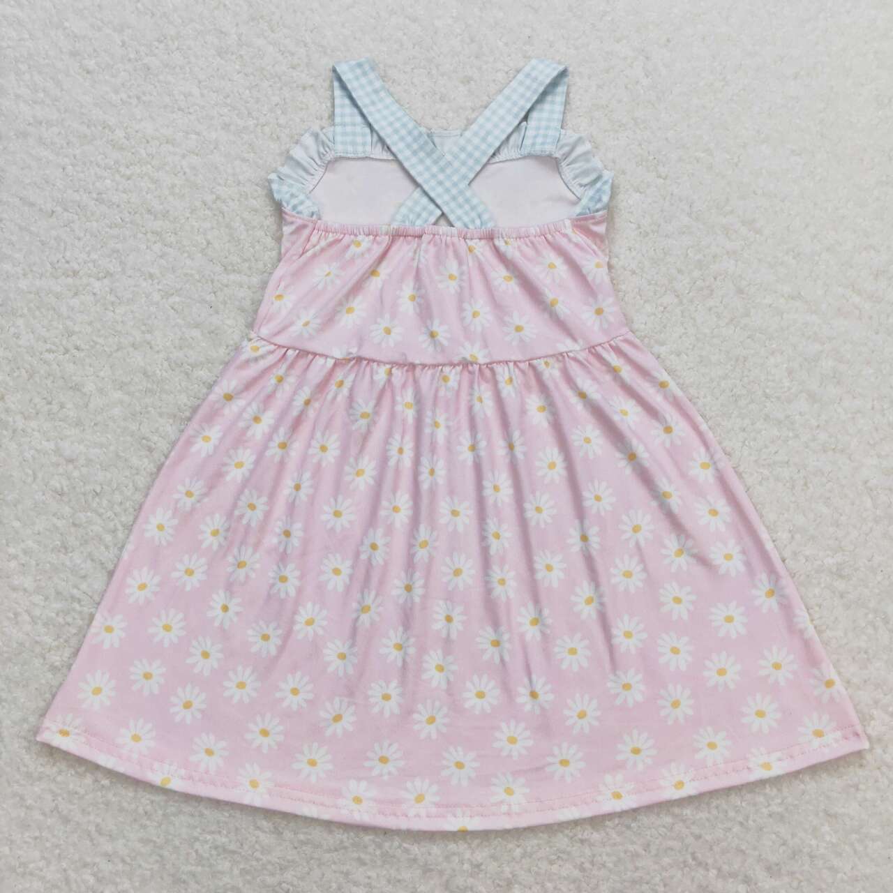 GSD0910 Daisy flower plaid lace pink sleeveless dress